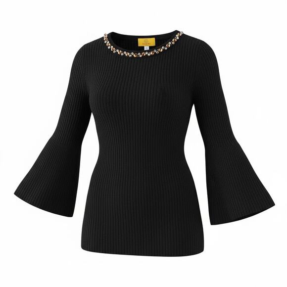 Ruby Rd. Sweaters - Ruby Rd Petite XL Beaded Neck Sweater Retro Bell Sleeve Chunky Knit NWT